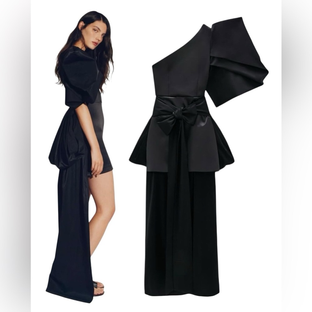 NWT Limited Edition Zara Asymmetric Satin black Dress size S